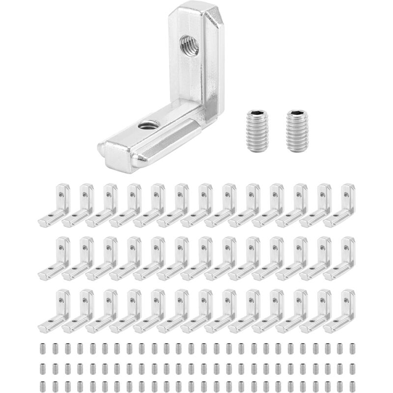 40 Pièces Équerre d'angle à fente en t, avec 80 Vis, pour profilé aluminium 3030 fente 8 mm, m6 - Sollbry
