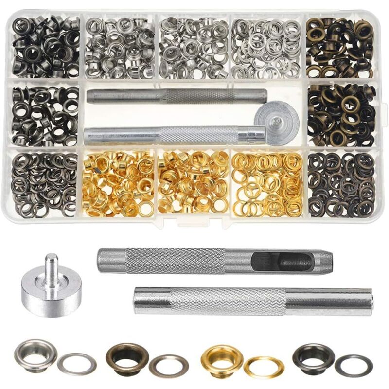 Sollbry 400Pcs Œillets Grommets Eyelets de 5 mm, Trousse à Œillets en Laiton avec 3 Outils d'Installation à Oeillet et Boîte de Rangement Pour