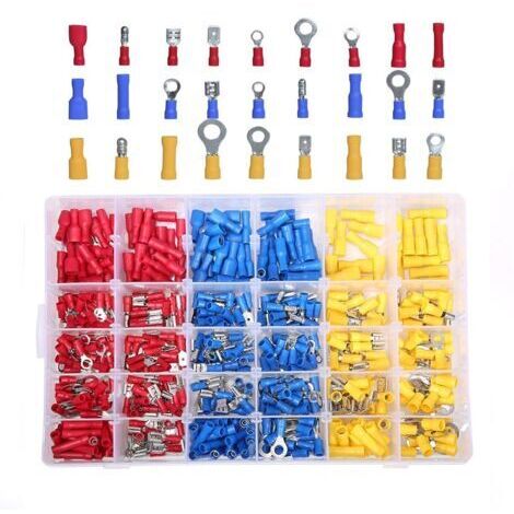 Sollbry 480 pièces 30 types cosses electriques a sertir, connecteurs avec douilles isolantes, anneau plates fourches et kits avec coffret d'assortiment, pour électriciens
