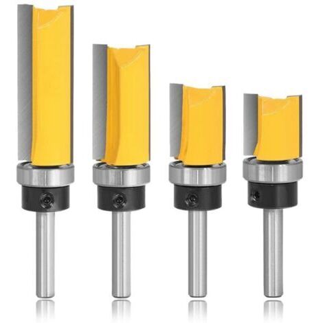 Sollbry 4Pcs 8mm Tige Fraises à Copier Fraise pour Affleurer Droite avec Roulement, Fraise de Copiage à Bois Mèche de Routeur de Garniture Routeur Bit pour Coupe Fraisage Menuiserie
