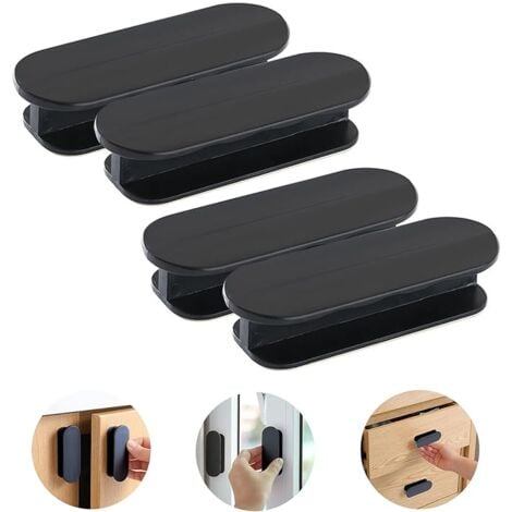Sollbry 4pcs Self Adhesive Door Handles Plastic Window Glass Door Drawer Pull Handles Black