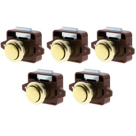 Sollbry 5 PCS Bouton Poussoir Loquet, Serrure Tiroir et Verrou Porte Placard, Loquet de Verrouillage de Porte Sans clé pour Camping-car, Yachts, Bateau, Caravane (Marron)