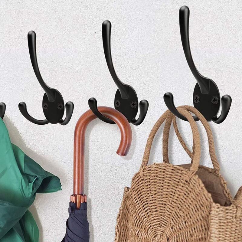 Sollbry - 5 Pièces Patere Porte Manteau Mural Patère Murale Rétro Double Crochet de Manteau pour Porte Manteau Salle de Bain Cuisine (Noir)