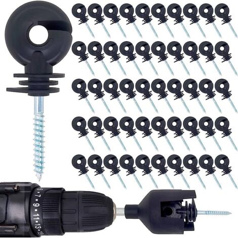 Sollbry 50 aisladores atornillables para cercas eléctricas, postes de madera, protección solar e impermeable, anillos aislantes de 9 x 3,5 x 1 cm.