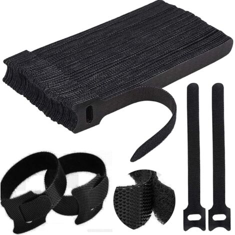 Sollbry 50 bridas negras multiusos reutilizables para cables, 12 x 150 mm, resistentes al calor, con soporte para cables USB, organizador de escritorio.
