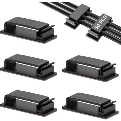 Sollbry 50 Pcs Câble Management, Gestion Clips Câble Adhésifs, Supports de Clips Rangement Câble pour Bureau, Maison, Voiture, TV, PC (Noir)
