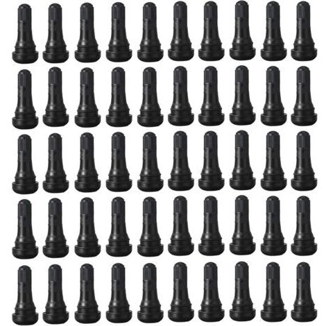 Sollbry 50 pièces Valve de Pneu, Voiture Pneu Tubeless Valve Bouchon TR413, Valves Tubeless pour Pneus de Voiture, TR413 Valves en Caoutchouc de Voiture à Encliqueter, Noir