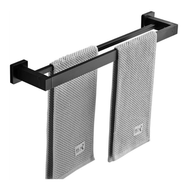 Sollbry - 50CM Serviette Noir Mat Double Barre Porte-Serviettes Support Mural en Acier Inoxydable 2 Barres Étagère De Salle De Bain Accessoires De