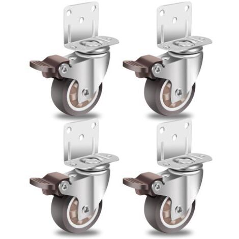 Sollbry 50mm Roulettes pour Meubles avec 4 Frein, Plaque de Montage en L, Roulette Charge, Caoutchouc pour Tous Les Sols, Meuble, Étagères,Coffres à Jouets,lot de 4