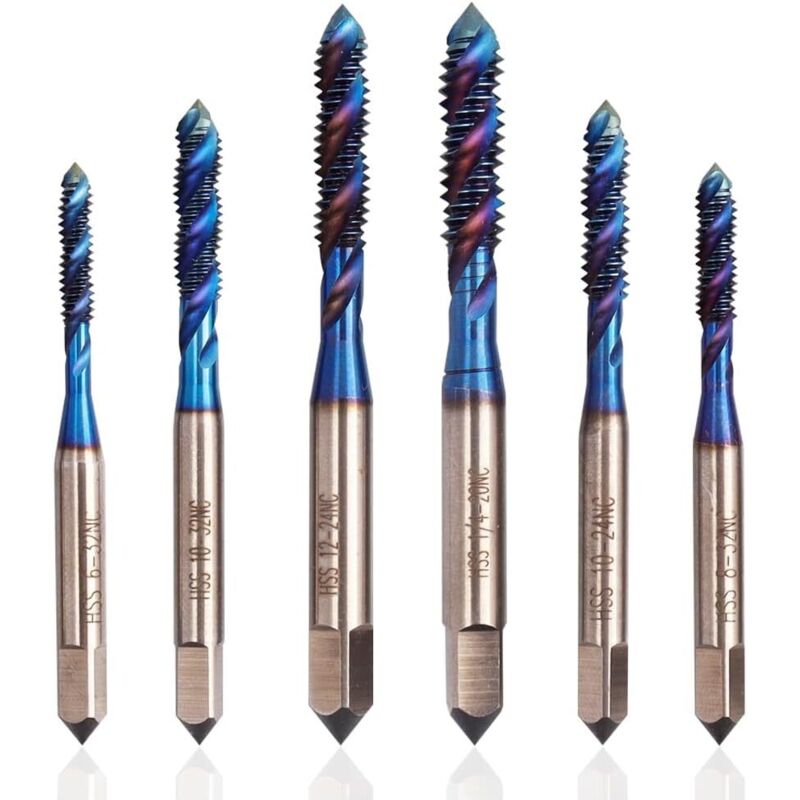 Sollbry - 6 machos de roscar de acero rápido (hss) con ranuras espirales, machos de roscar de acero de alta velocidad americanos, brocas para máquina