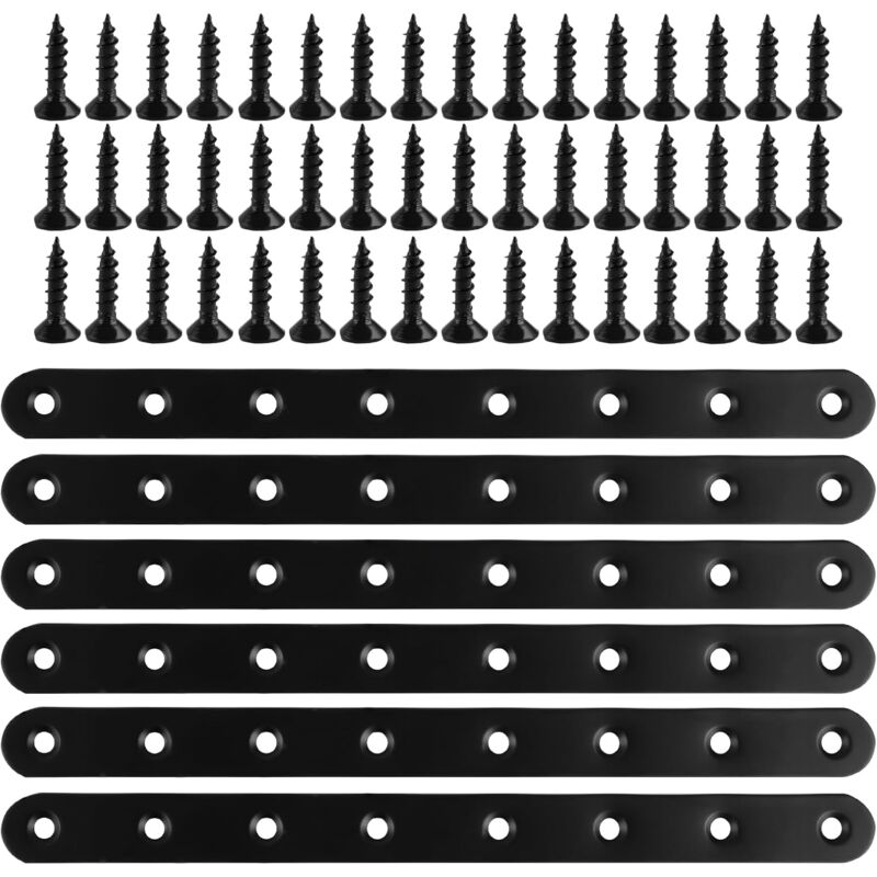 Sollbry - 6 Pcs Plaque Perforée Noire Connecteurs plats Support de Plaque Perforée 244 x 20 x 3mm Plaque Fixation Metal Équerre Plate de Fixation