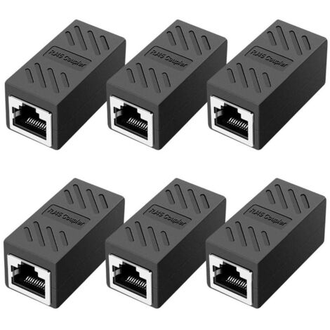 Sollbry 6 Pièces Coupleur RJ45, Coupleur Réseau, Connecteurs Ethernet, Coupleur en Ligne Blindé pour Connecteur D'extension de Câble Ethernet Cat7/Cat6/Cat5e/Cat5-Femelle à Femelle