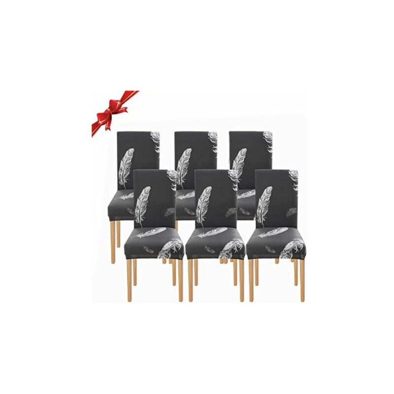 Sollbry - 6 Pièces Housse de Chaise Extensible(Plume Gris), Universelle Lavables,Couverture de Chaise Facile à Nettoyer pour Décor Salle à Manger