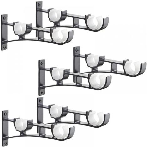 Sollbry 6 piezas de barra de cortina de metal resistente, soporte de barra de cortina, soporte de barra de cortina doble, soporte de cortina, soporte de barra de cortina de aluminio, soporte de barra 