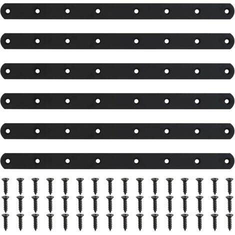 Sollbry 6 piezas de placa perforada negra, conector de metal, conector de madera, placa de reparación, conector de esquina plana con 48 tornillos para muebles, armarios y estantes, 295 x 20 x 3 mm