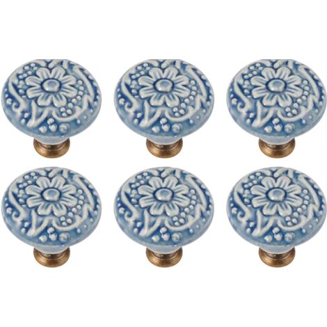 Sollbry 6 pomos de cerámica para puerta, tiradores de cerámica vintage para cajón, pomos para muebles vintage con tornillos, pomos de cerámica para cajones, aparadores, armarios y cocinas.