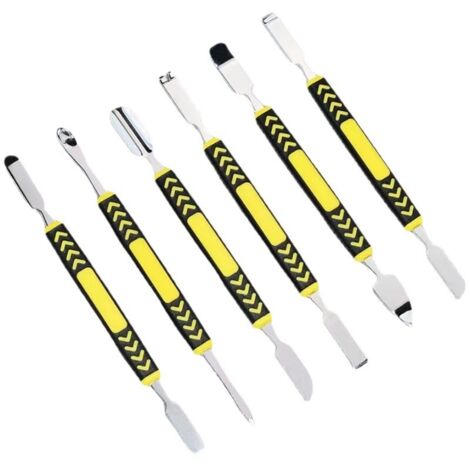 Sollbry 6-teiliges, doppelseitiges Metall-Brecheisen, elektronische Reparaturwerkzeuge, Metall-Spudger-Set für iPad, Handy, Computer