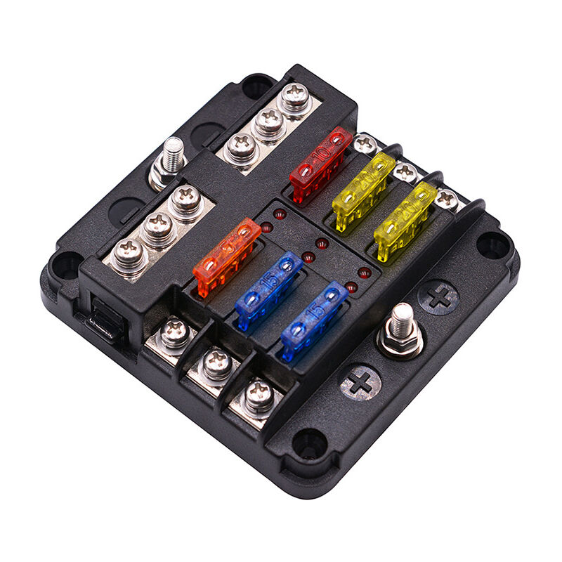 Sollbry - 6 Voies Boîte à Fusibles, Porte Fusible avec Bus Négatif, Blocs Fusible Lame avec 16 Fusibles 6 Voyants led Couvercle de Protection pour