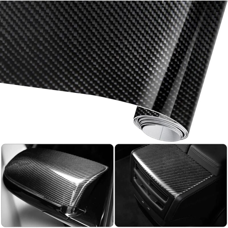 Sollbry - 6D Film Autocollant Étanche de Carbone 3M x 0.3M Imperméable Antiadhésive pour Voiture,Ordinateur,Coque de Smartphone,Moto,Véhicule-Noir