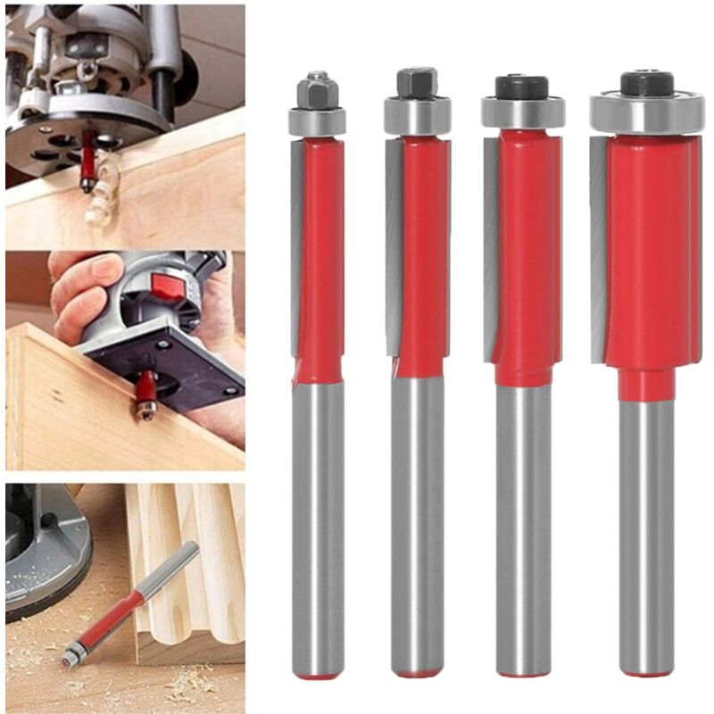 6mm Tige Affleurante Garniture Routeur Bits Haut Roulement Routeur Bit Travail du bois Fraise Outil 4 Pièces Ensemble - Sollbry
