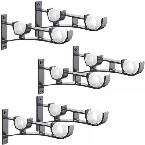 Sollbry 6Pièces Tringle à Rideau en métal Robuste, Support de Tringle à Rideaux, Double Tringle à Rideau Pole Holder, Support Rideau, Support de Tringle à Rideau en Aluminium, Support de Tringle à Rid