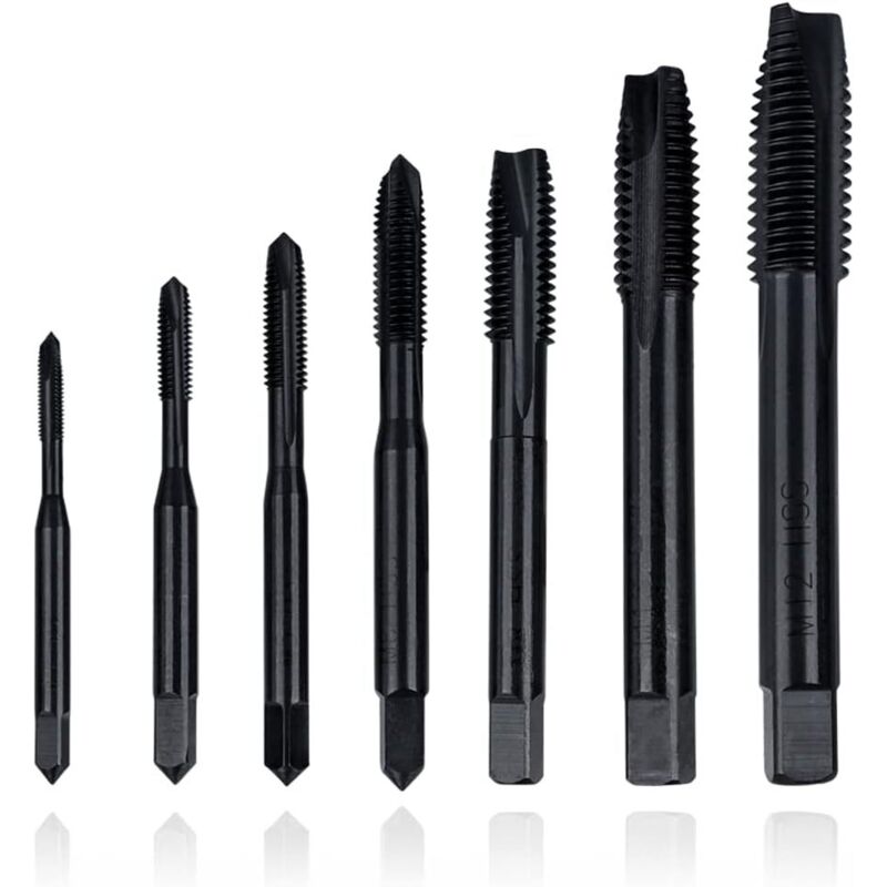 Sollbry - 7 machos de roscar de flauta recta hss, herramienta de roscado métrico con punta de acero de alta velocidad recubierto de nitruro, M3, M4,