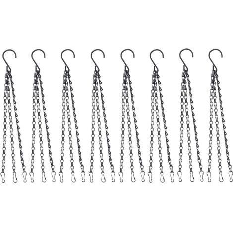 Sollbry 8 Pièces Chaîne Suspendue avec Clip, 23 pouces Métal Cintre De Panier Suspendu 3 Pattes Chaîne De Suspension De Plante pour Pot De Fleurs Jardinières Mangeoires pour Oiseaux Lanternes (Noir)