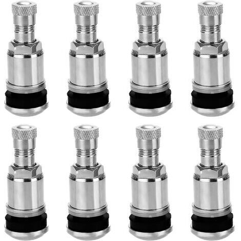 Sollbry 8 Pièces Valve Pneu Voiture Tubeless, Valves Universelles Métal en Acier Argenté 11,3 mm, avec Capuchon de Poussière, pour Voitures, Camions, Moto