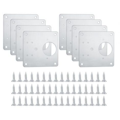 Sollbry 8 Plaques de Réparation de Charnière Armoire, Plaques de Réparation de Porte Armoire de Cuisine avec Trous, Plaques Plates Dissimulées en Acier Inoxydable avec Vis pour Bois, étagères, Portes