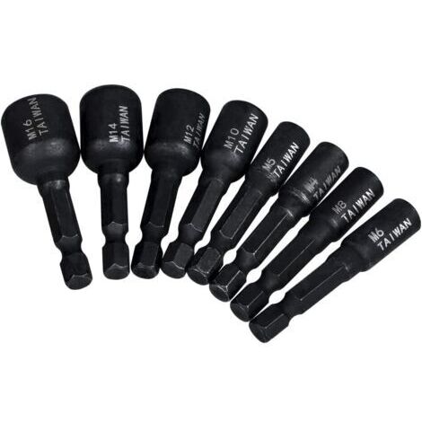 Sollbry 8Pcs Adaptateur Douille de Taraud à 1/4" Tige Hexagonale Machine à Tarauder Carré Adaptateur de Taraud Douille Filetée M4/M5/M6/M8/M10/M12/M14/M16 pour Tournevis Pneumatique Perceuse Électriqu