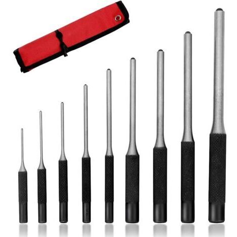Sollbry 9 Pcs Poinçons à Goupille Cylindrique et Sac de Rangement, Fabrication D'acier Jeu de Outil de Poinçon à Rouleau, Outil à Main Ingénierie Mécanique
