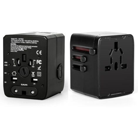 Sollbry Adaptador de viaje, enchufe universal, cargador de viaje internacional, 3 USB y 1 tipo C, adaptador de CA universal de pared.