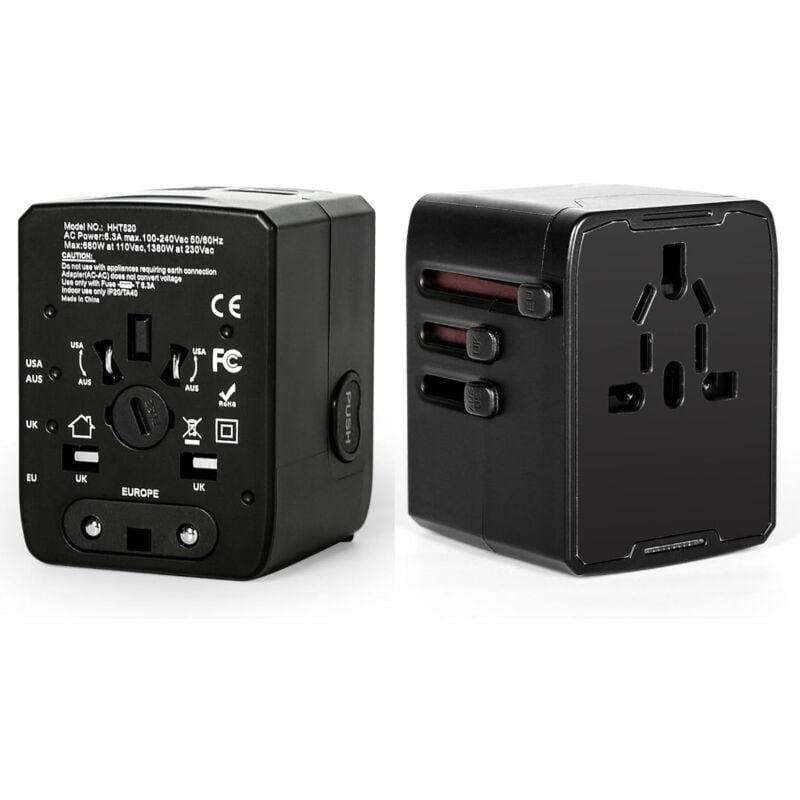 Sollbry - Adaptateur de Voyage, Prise de Voyage Universelle Adaptateur de Voyage Chargeur de Voyage Internationale, 3 usb et 1 Type-C Murale