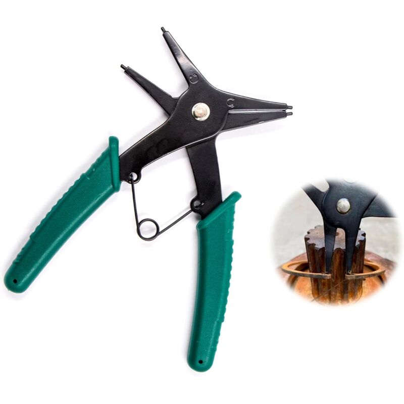 Alicates para anillos de retención - 2 en 1, herramienta de rebobinado de doble uso, para extracción interna y externa, color verde y negro - Sollbry