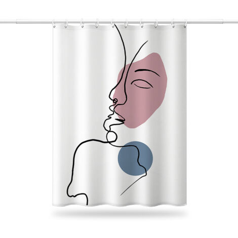 Sollbry Anti-Schimmel-Duschvorhang 180 x 200 cm, maschinenwaschbarer Duschvorhang aus Stoff mit 12 rostfreien Haken (180 x 200 cm, abstrakt)