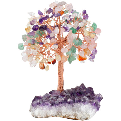 Sollbry Árbol de cristal de cuarzo natural hecho a mano de 15 cm, adorno de bonsái Feng Shui para la riqueza y la suerte, decoración del hogar.