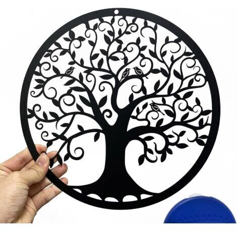 Sollbry Arbre de vie en métal Décoration murale Silhouette Art pour Cadeau Intérieur Cadeau Extérieur Jardin Maison Décoration (Noir, 30x30cm)