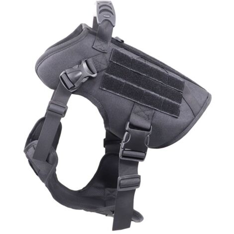 Sollbry Arnés táctico para perros grandes, resistente con asa, chaleco antitirones para razas grandes, arnés militar ajustable para entrenamiento, caza y paseos, negro, L