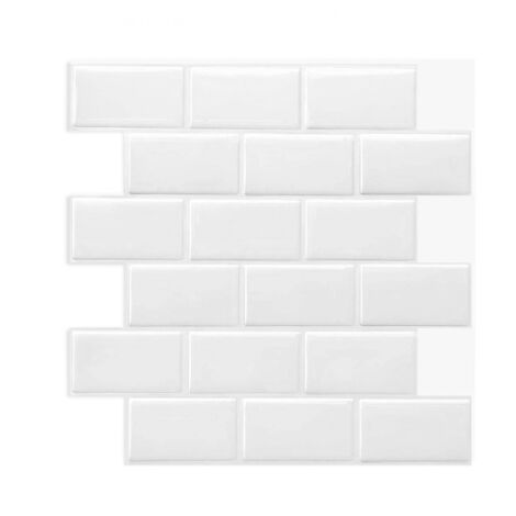 Sollbry Azulejos adhesivos para salpicadero de cocina, color blanco metro, 3D, para baño, paquete de 6 (30,5 x 30,5 cm), resistentes al agua y fáciles de instalar.