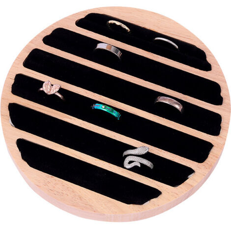 Sollbry Bandeja de madera para exhibición de joyas, 6 ranuras, organizador de insertos de cuero negro para anillos y aretes, expositor de joyas al por menor.