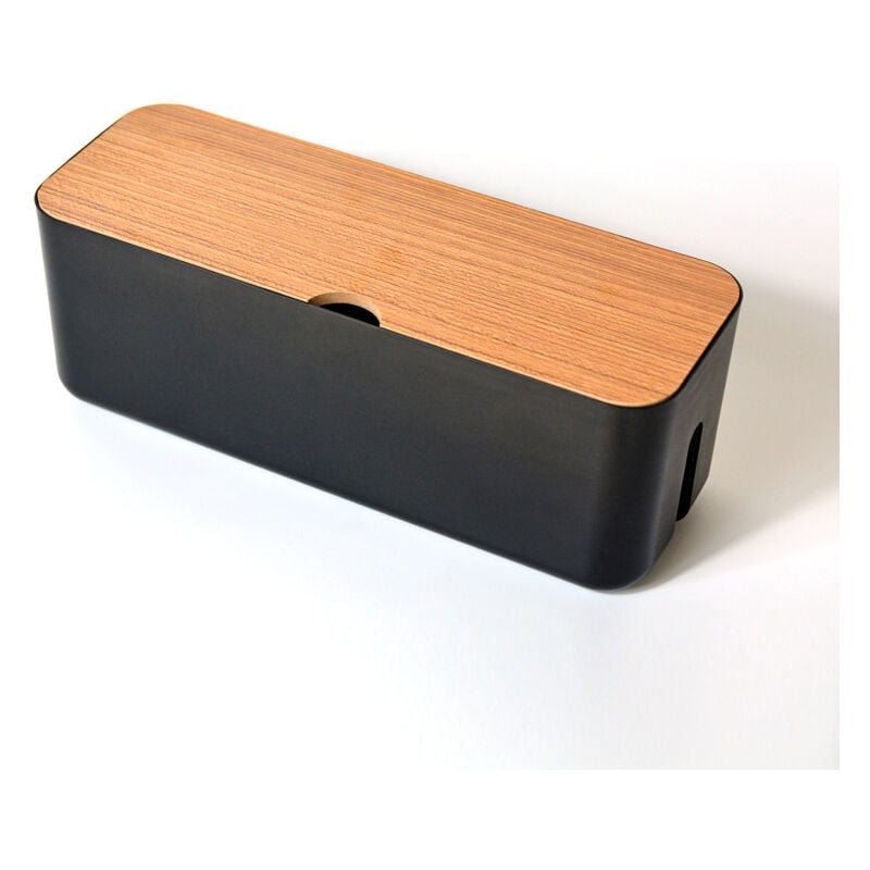 Boîte de gestion de câbles avec couvercle en bambou - Petite boîte de rangement de câbles pour cordon d'extension, protection contre les surtensions