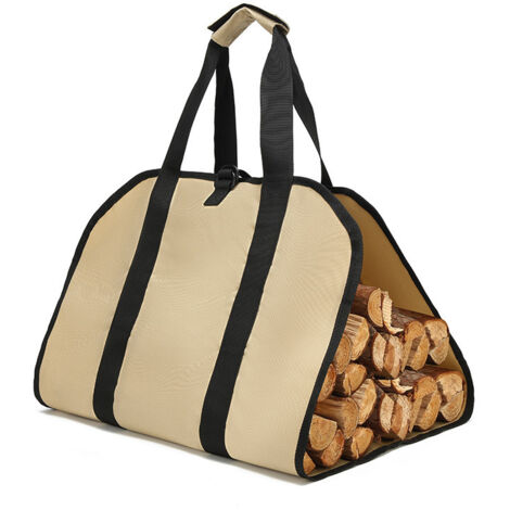 Sollbry Bolsa de lona para leña, resistente al agua, plegable, ideal para estufas de leña, camping y playa (caqui)