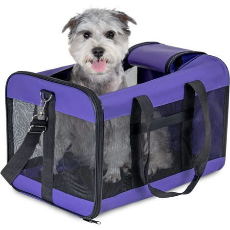 Sollbry Bolsa de transporte para gatos, perros pequeños, gatitos o cachorros, suave y plegable, con tapete de lana para viajes en coche y tren, color morado (M)