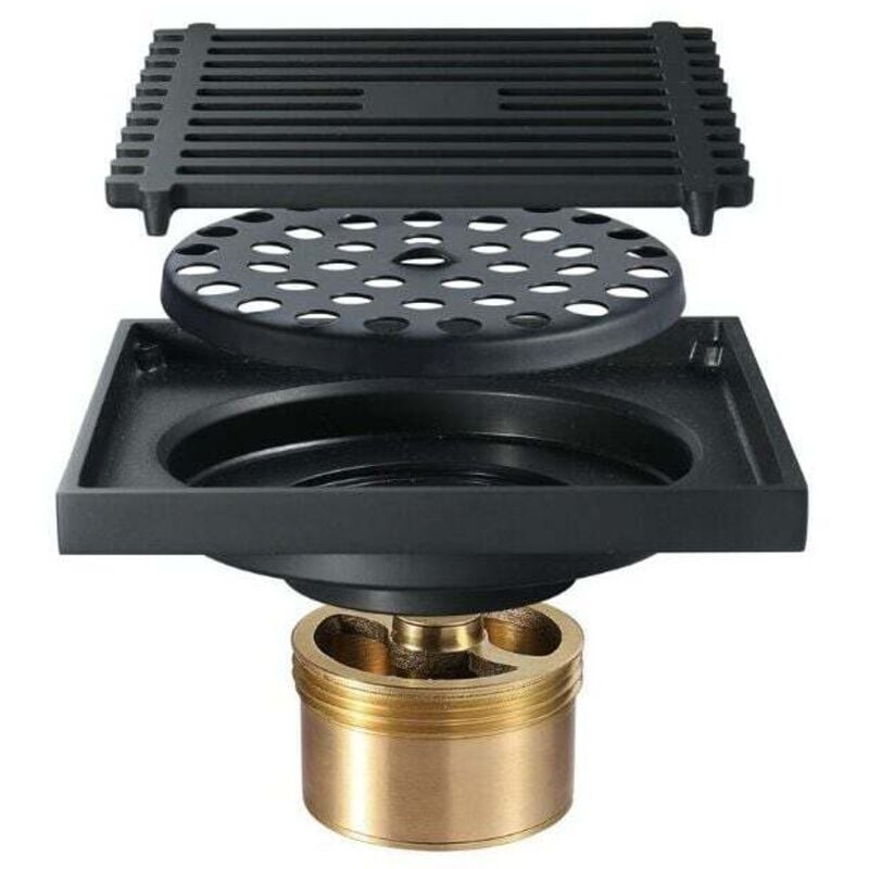 Sollbry - Bonde de douche à l'italienne Siphon de sol anti-odeur noir 100100mm