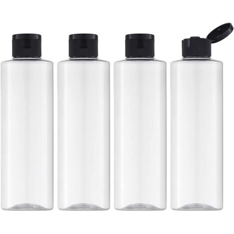 Sollbry Botella vacía de 200 ml con tapa abatible (4 unidades), botella de viaje rellenable con embudo (transparente)