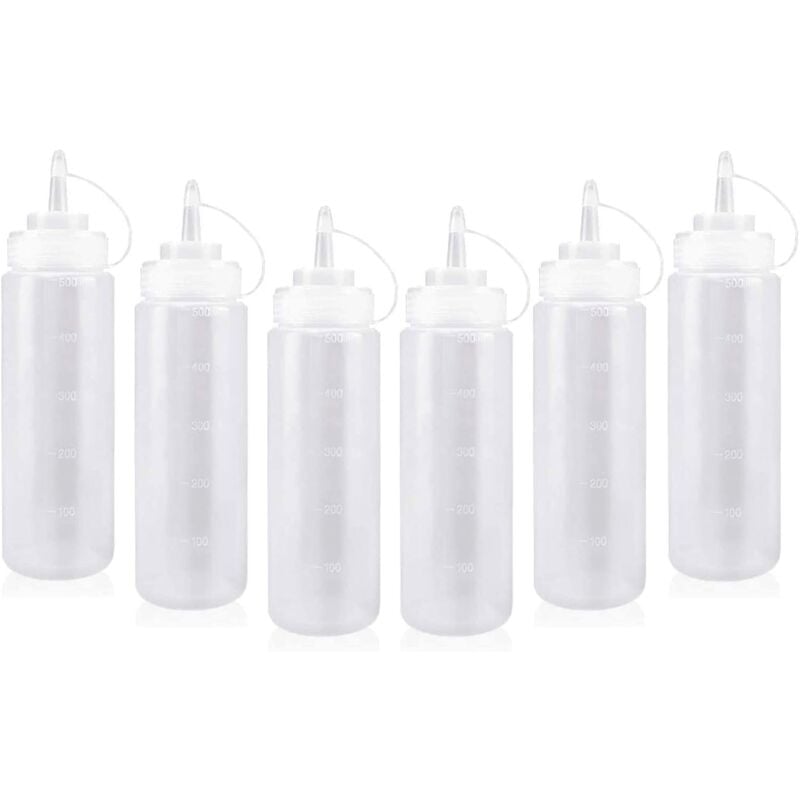 Image of Bottiglia per salsa, 6 pezzi da 500 ml con tappo, bottiglia per condimento, bottiglia per salsa, bottiglie comprimibili, contenitore per salsa per