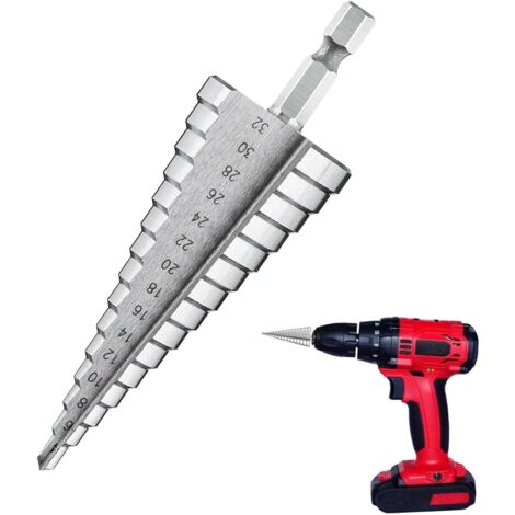 Sollbry Broca escalonada HSS de 4-32 mm con revestimiento de titanio, avellanadora escalonada para metal, madera y plástico: ideal para perforaciones precisas.