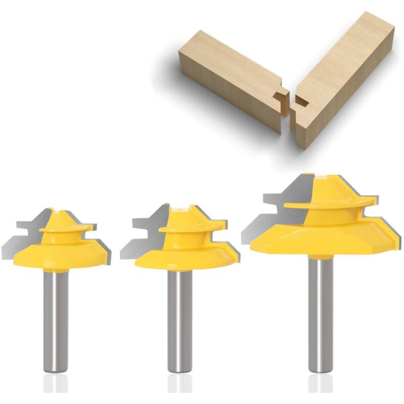 Brocas de inglete con bloqueo de 45 grados de 8 mm para fresadora de madera, ranuradora y cortadora de juntas para máquina de grabado y decoupage.