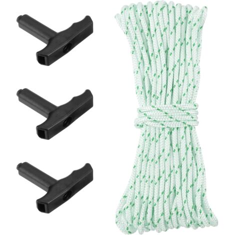 Sollbry Cable de arranque de retroceso con 3 asas, 10 metros de cuerda de nailon de 3,5 mm de diámetro, color blanco y verde.