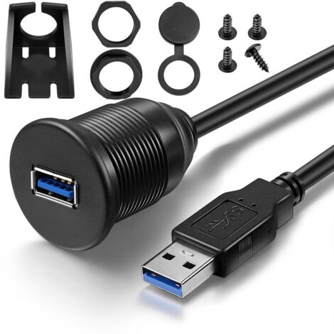 Sollbry Câble de montage encastré USB 3.0, panneau de tableau de bord, montage sur tableau de bord,  prise jack, connecteur, rallonge, cordon, résistant à l'eau, mâle vers femelle（1m）